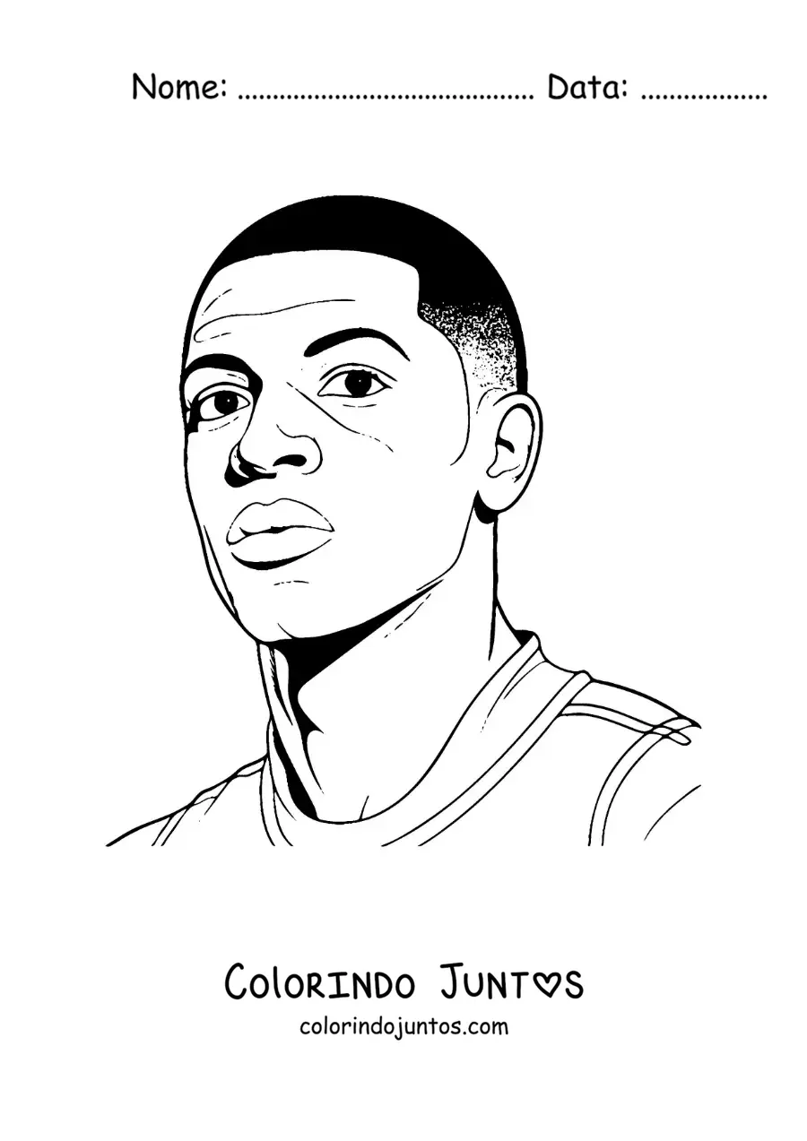 Desenho para colorir de um retrato de Kylian Mbappe facil