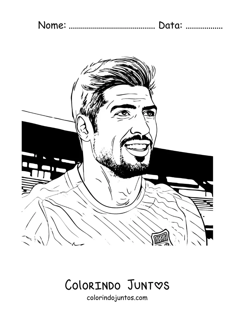 Desenho para colorir de um retrato de Luis Suarez em estilo realista