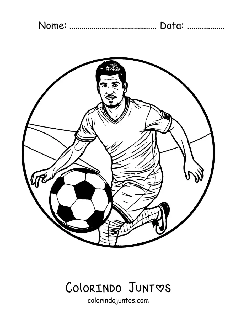 Desenho para colorir de Luis Suarez animado jogando futebol