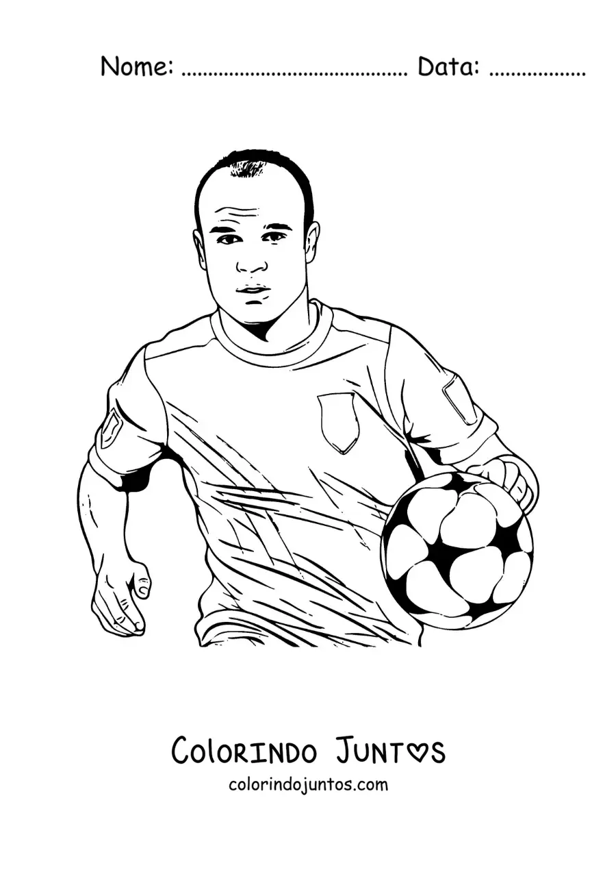 Desenho para colorir de Andres Iniesta animado jogando futebol