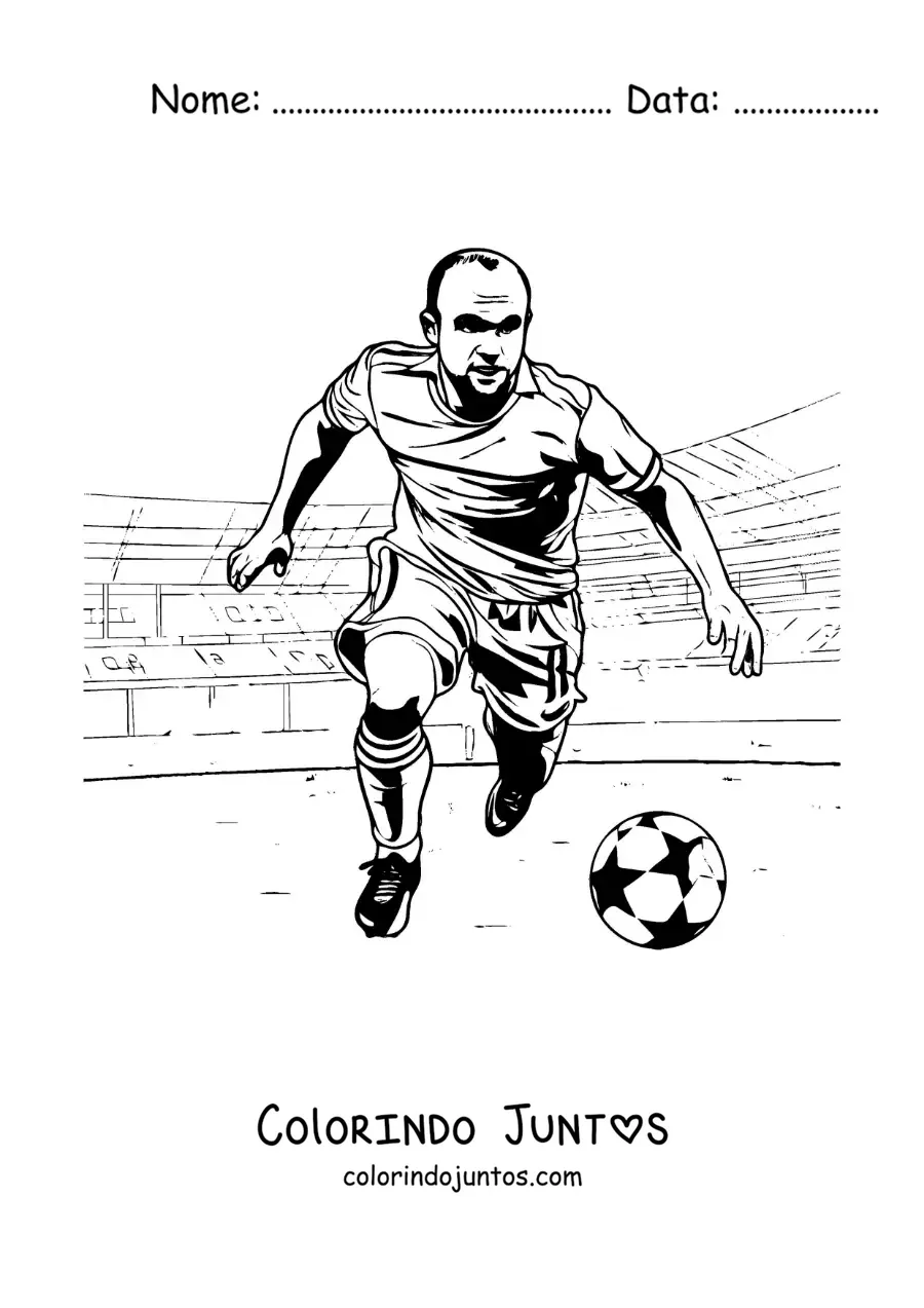 Desenho para colorir de Andres Iniesta em uma partida de futebol