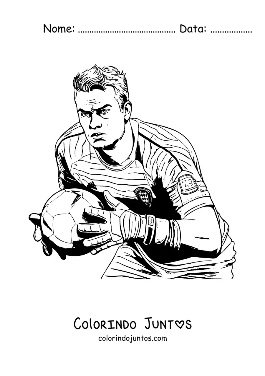 Desenho para colorir de Manuel Neuer jogando futebol como goleiro