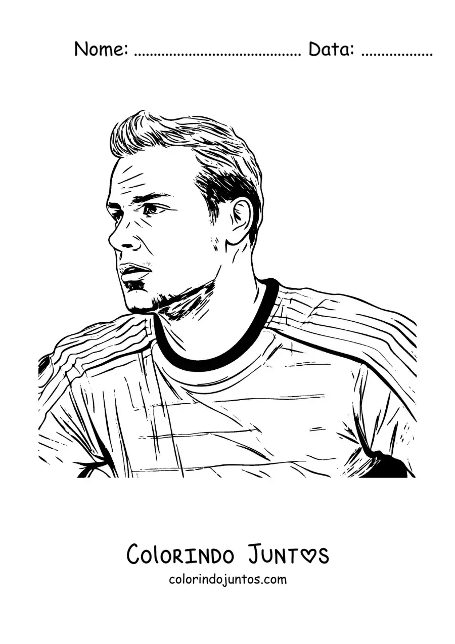 Desenho para colorir de um retrato de Manuel Neuer em estilo realista