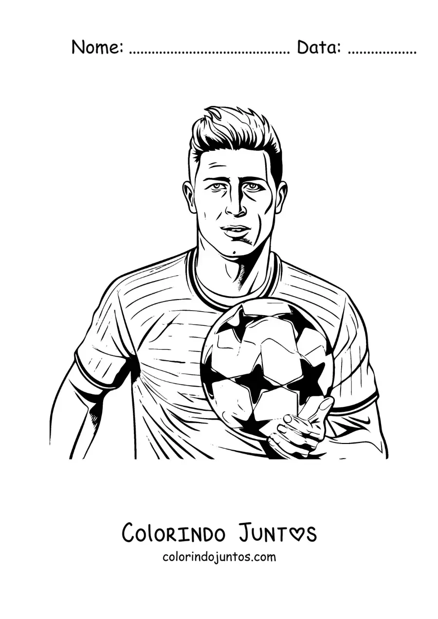 Desenho para colorir de Robert Lewandowski animado com uma bola de futebol