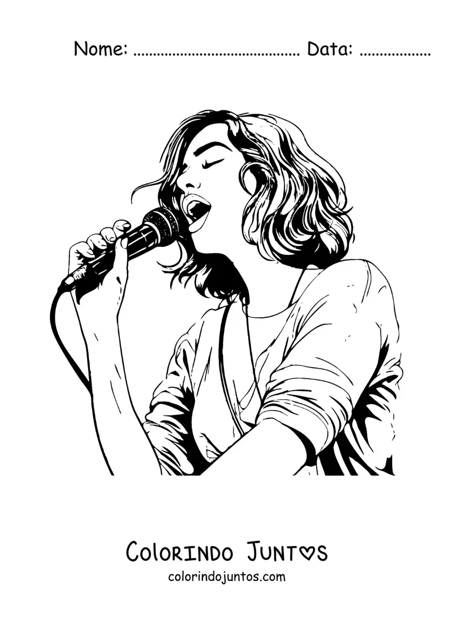 Desenho para colorir de Dua Lipa animada cantando com um microfone