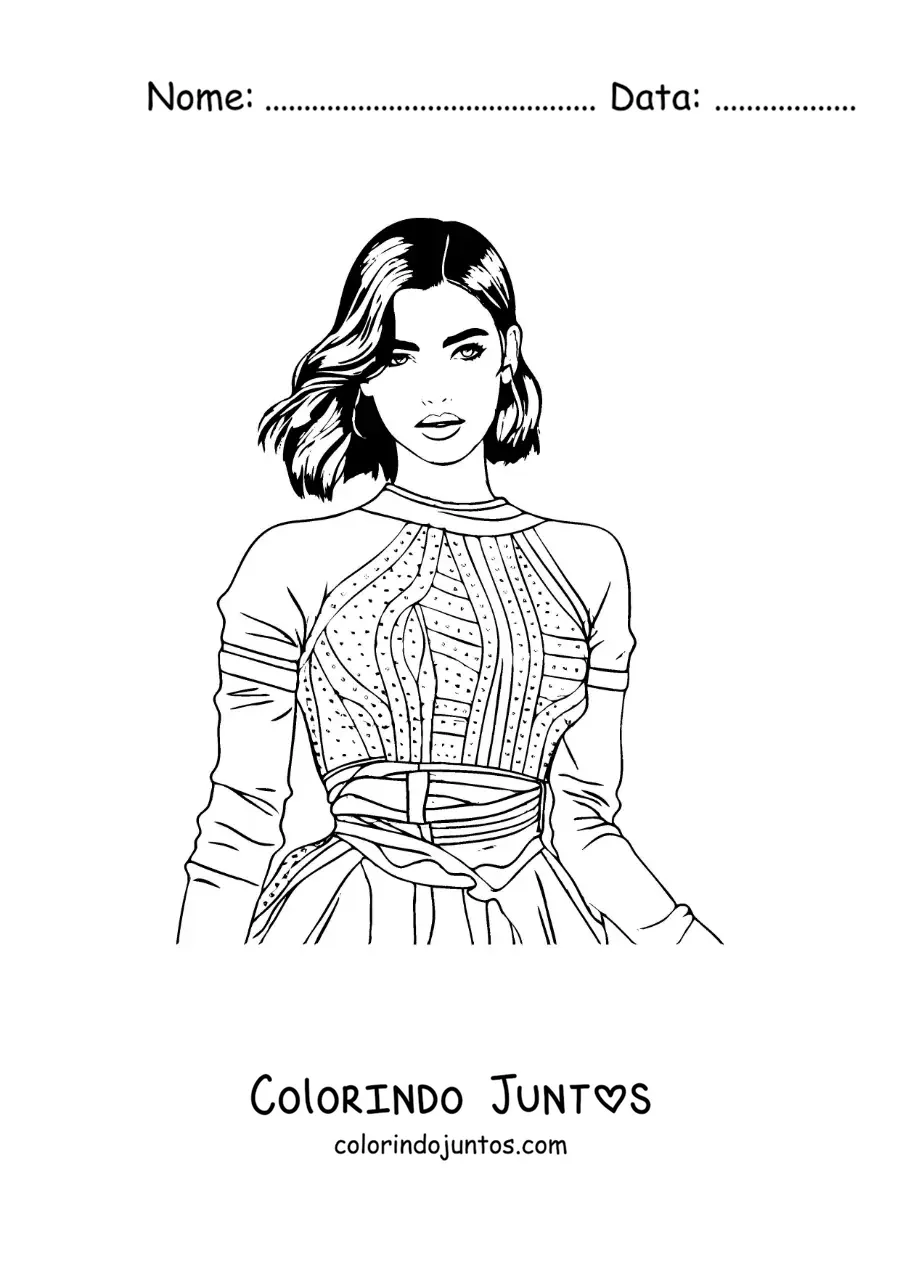 Desenho para colorir de caricatura de Dua Lipa com um vestido