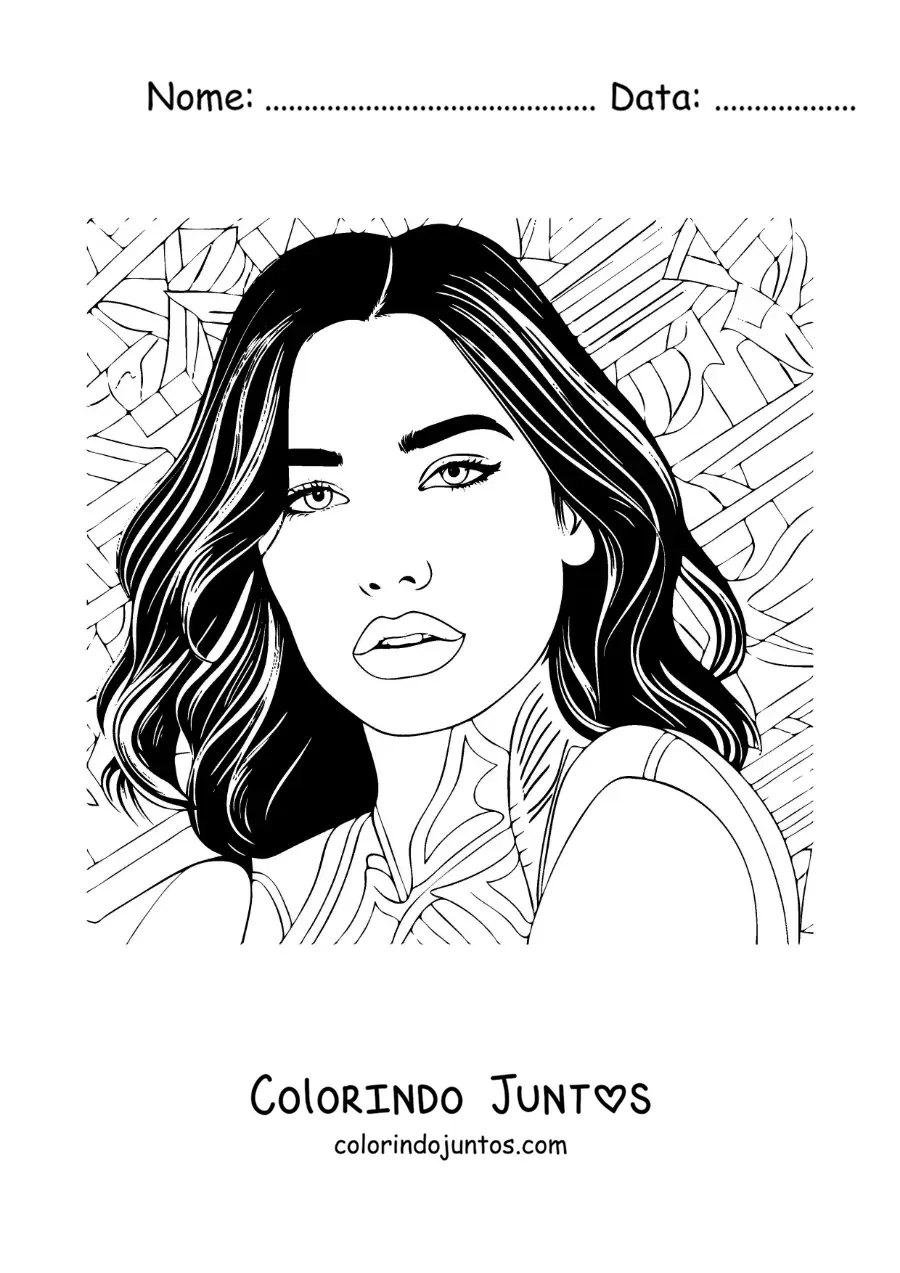 Desenho para colorir de um retrato de Dua Lipa
