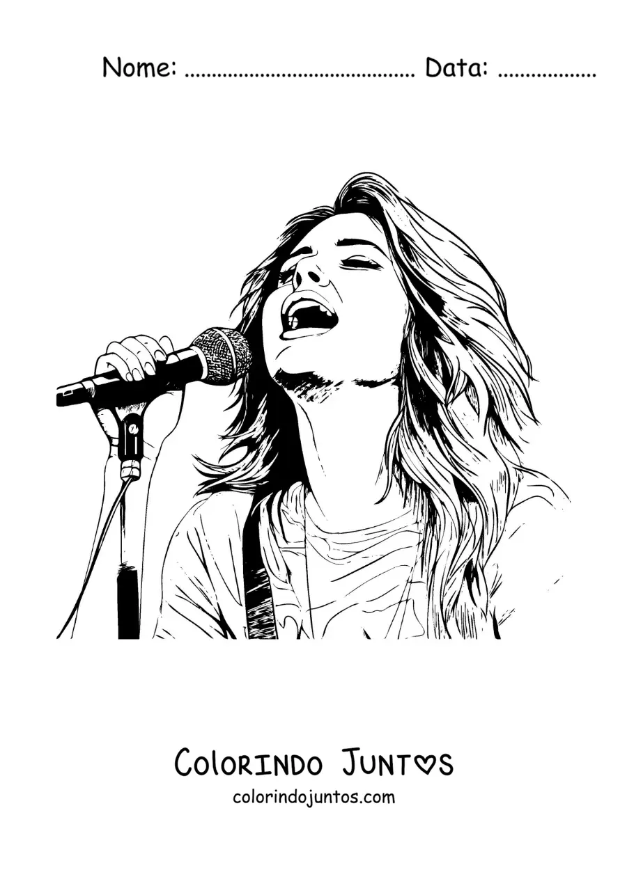 Desenho para colorir de Selena Gomez animada cantando com um microfone