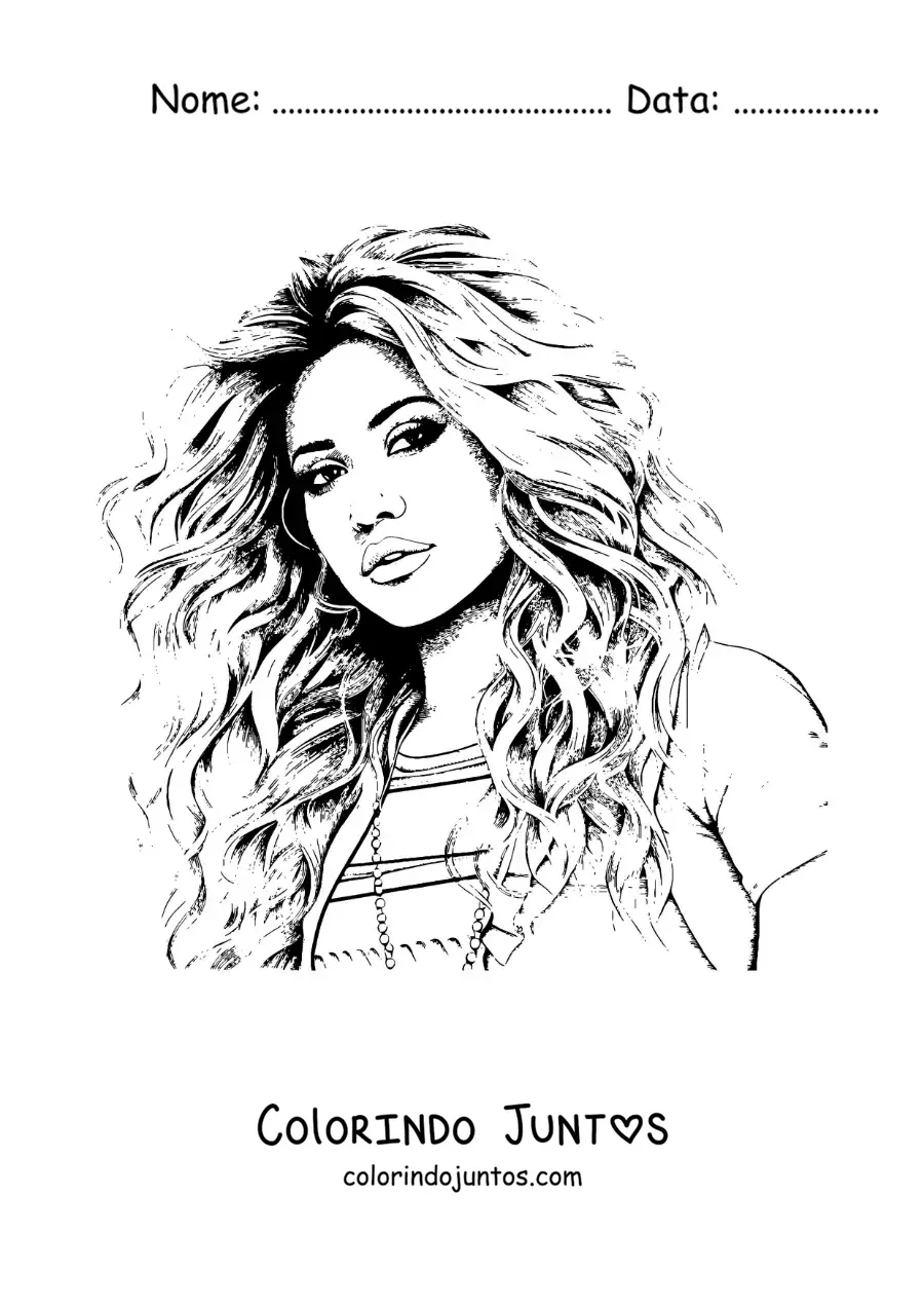 Desenho para colorir de um retrato de Shakira em estilo realista