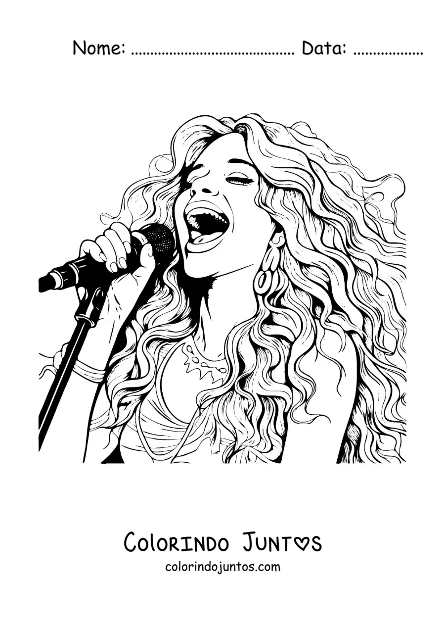 Desenho para colorir de caricatura de Shakira cantando