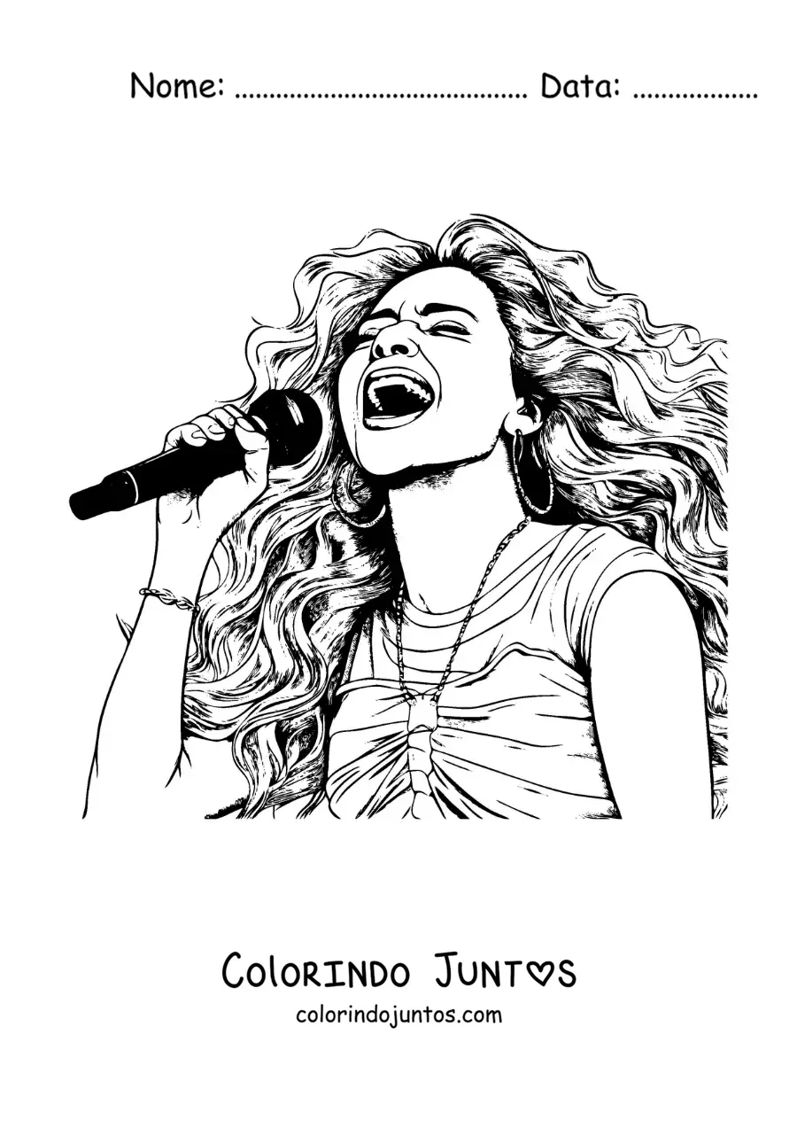 Desenho para colorir de Shakira cantando com um microfone em estilo realista