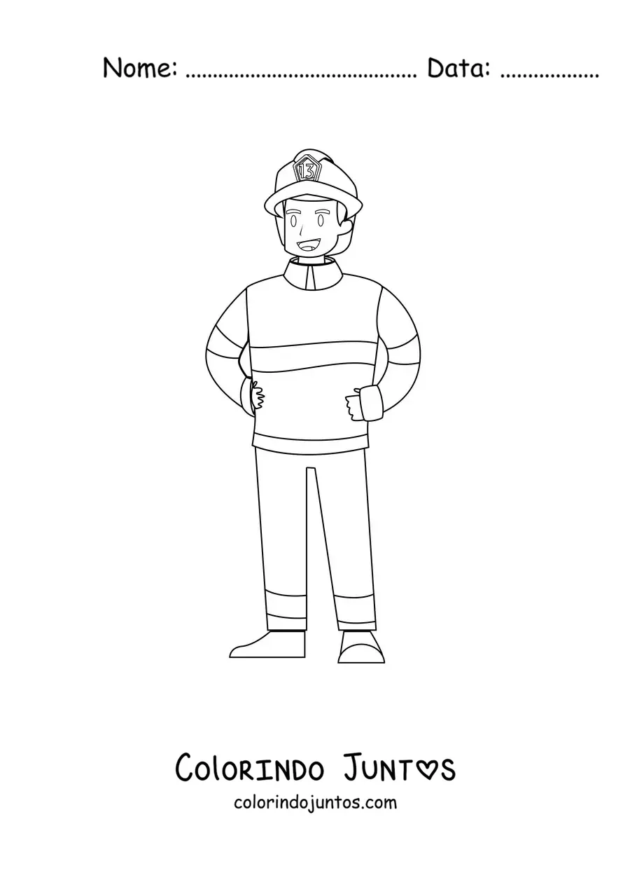 Desenho para colorir de um bombeiro de frente