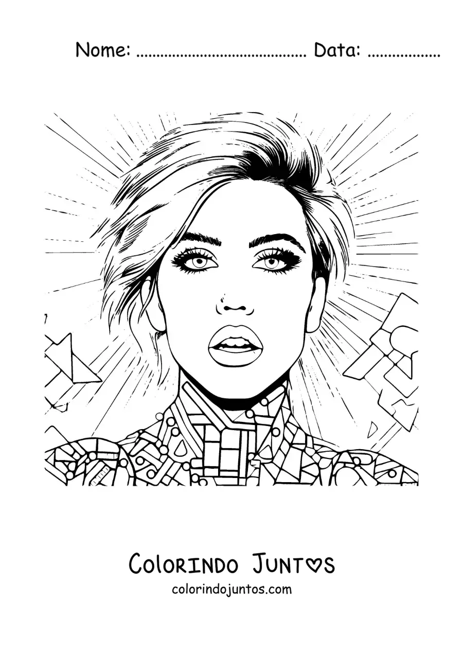 Desenho para colorir de um retrato de Miley Cyrus animada