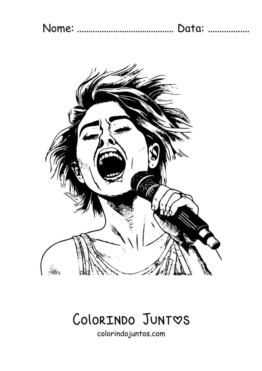 Desenho para colorir de Miley Cyrus cantando em estilo realista