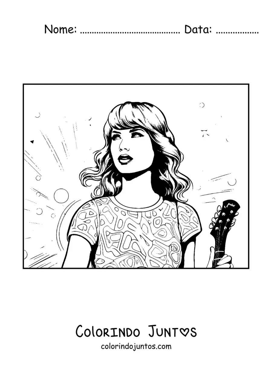 Desenho para colorir de Taylor Swift animada com um violao