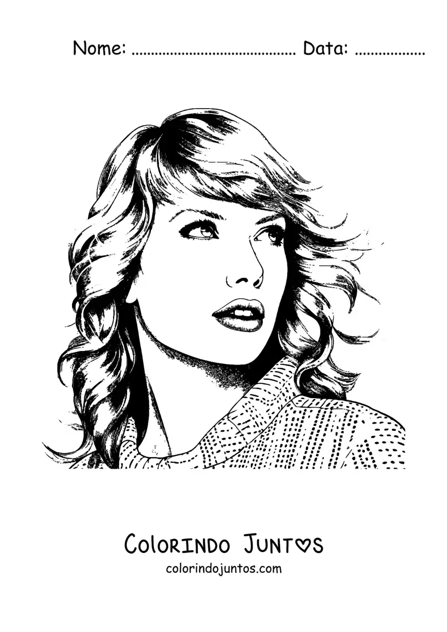 Desenho para colorir de um retrato de Taylor Swift em estilo realista