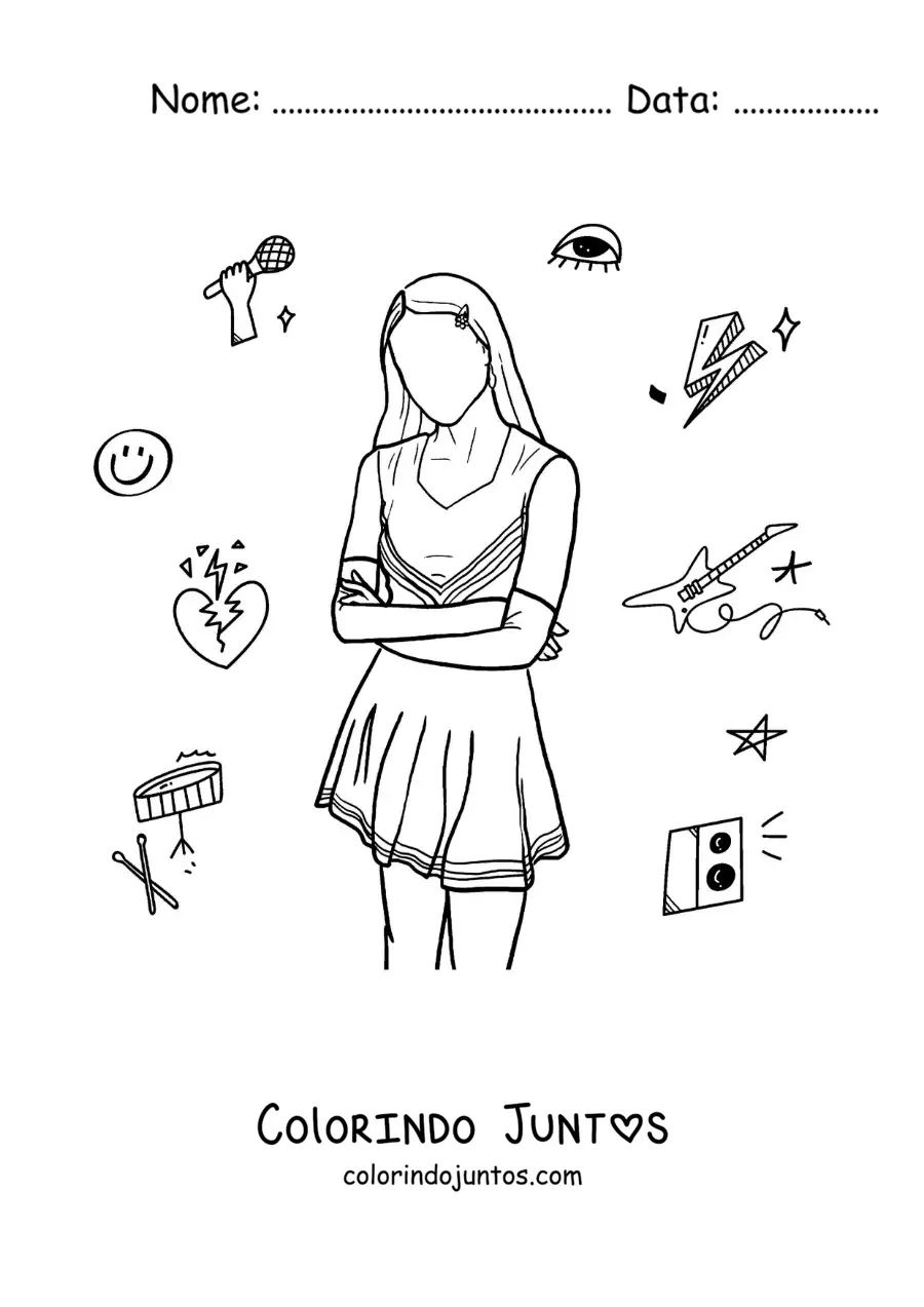Desenho para colorir de silhueta de Olivia Rodrigo sem rosto no album Sour