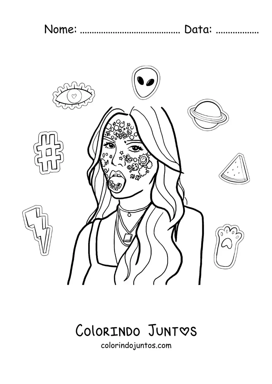 Desenho para colorir de um retrato de Olivia Rodrigo no album Sour