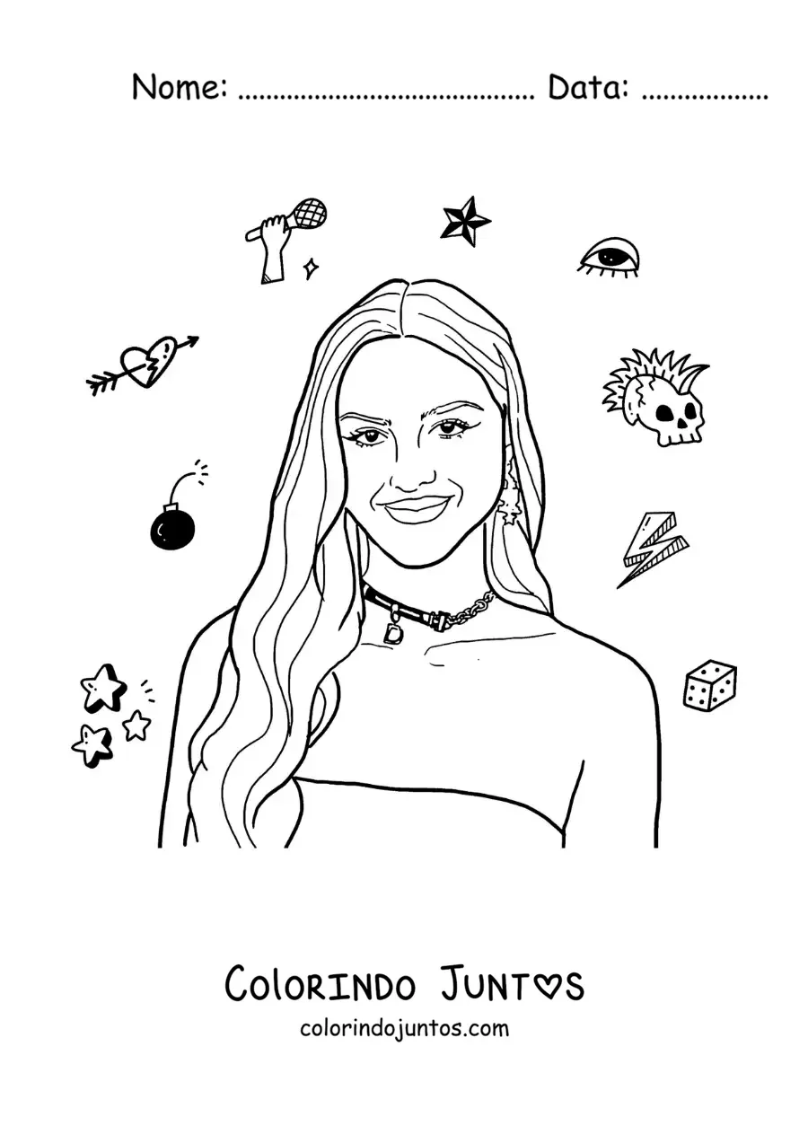 Desenho para colorir de um retrato de Olivia Rodrigo animada