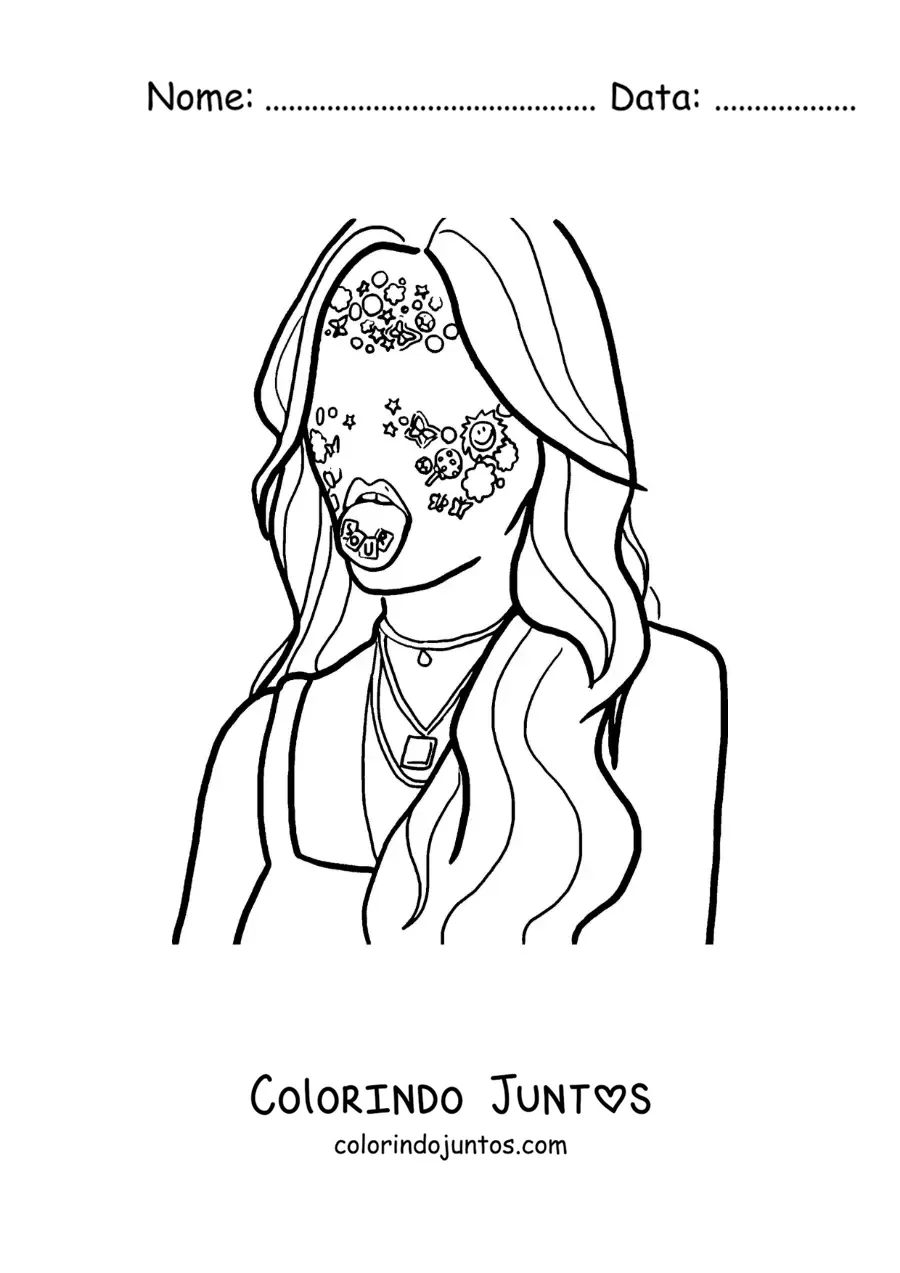 Desenho para colorir de silhueta de Olivia Rodrigo no album Sour
