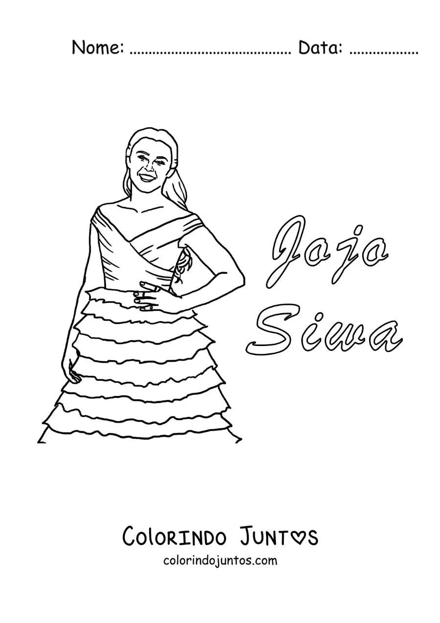 Desenho para colorir de Jojo Siwa animada com um vestido