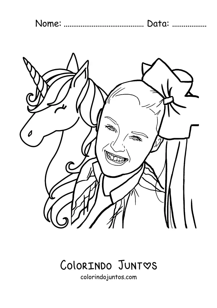 Desenho para colorir de Jojo Siwa com um unicornio