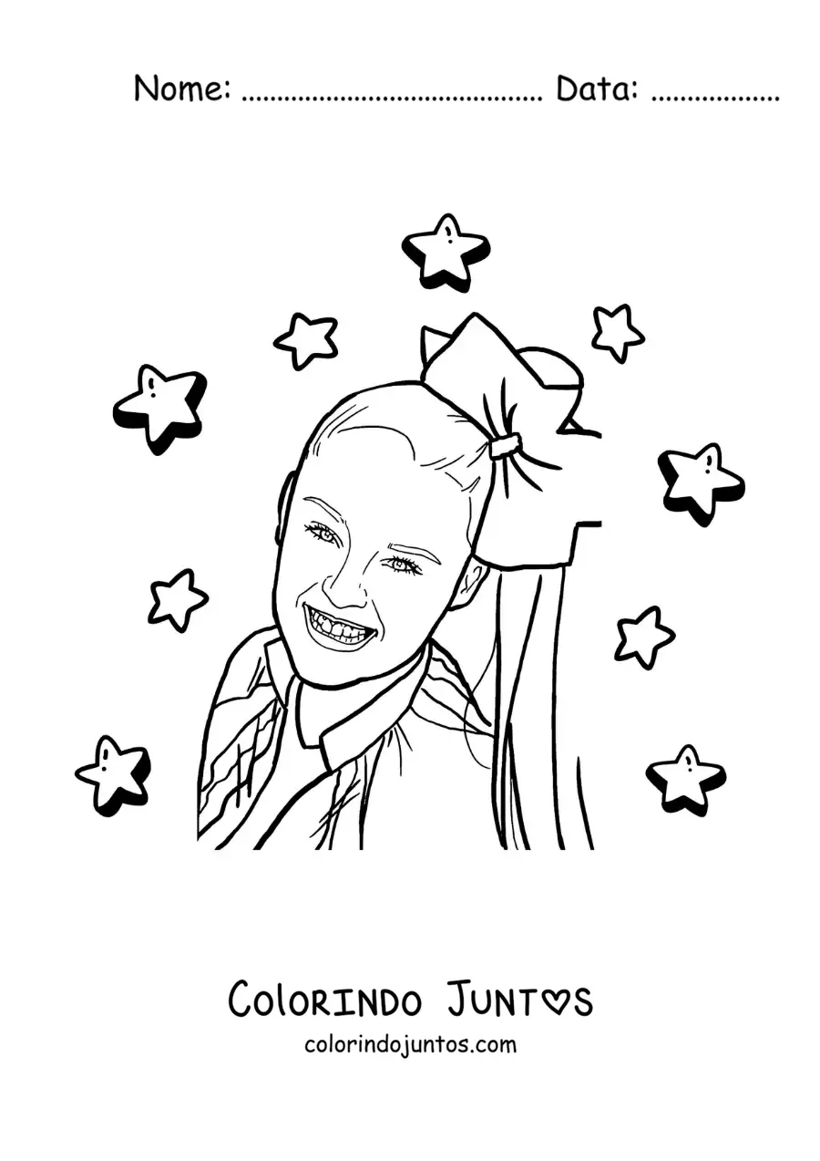 Desenho para colorir de um retrato de Jojo Siwa com estrelas