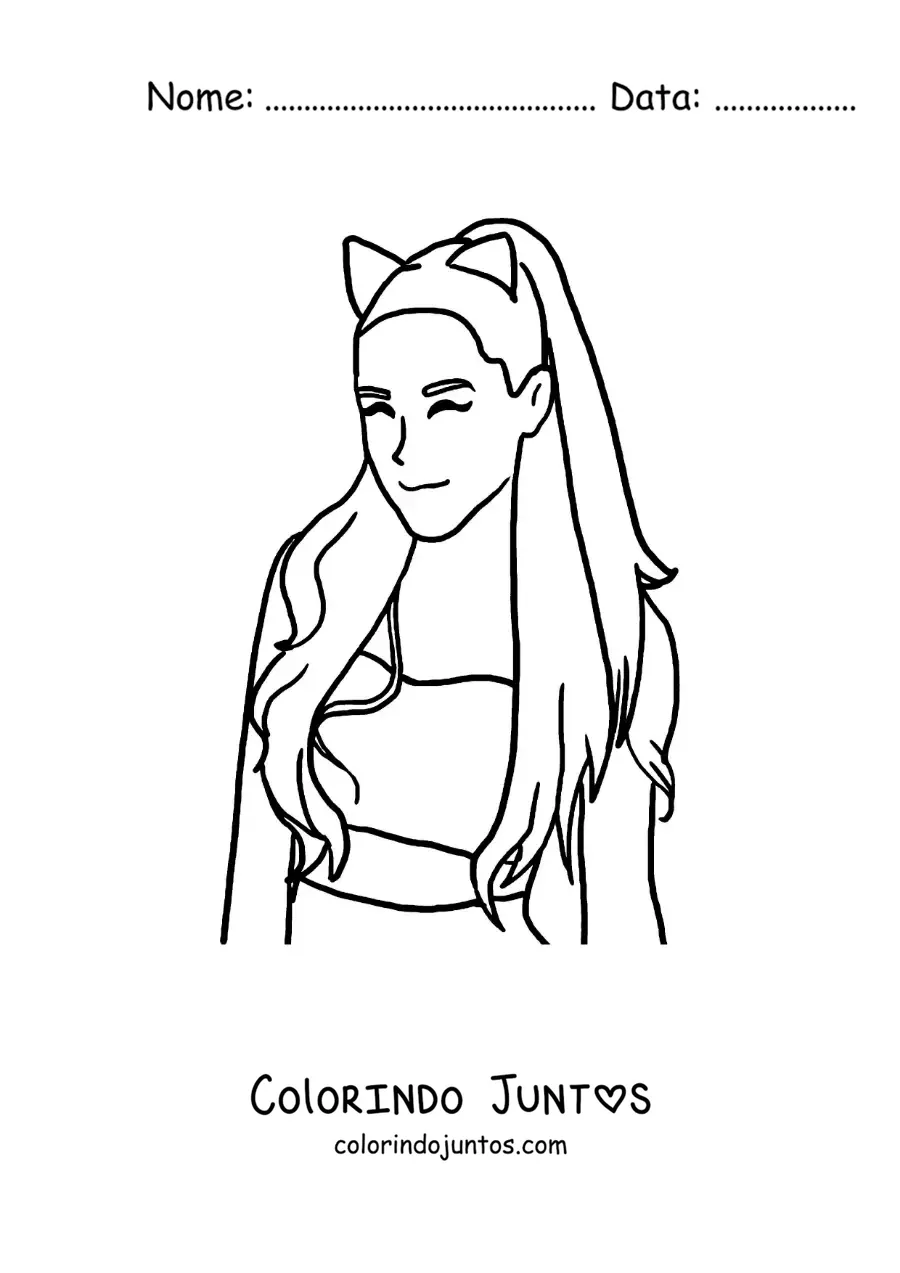 Desenho para colorir de Ariana Grande animada kawaii com orelhas de gato