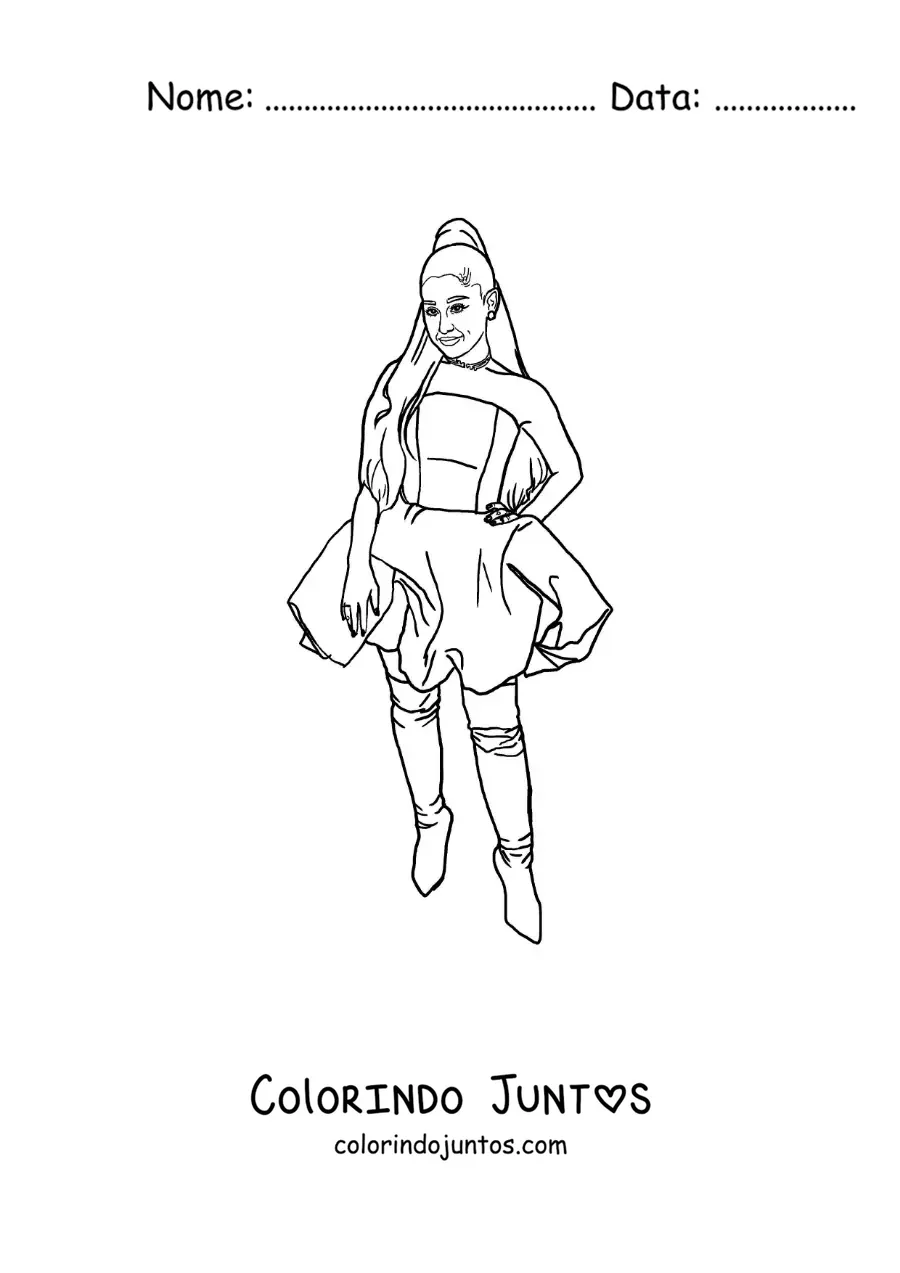 Desenho para colorir de Ariana Grande animada com vestido e botas
