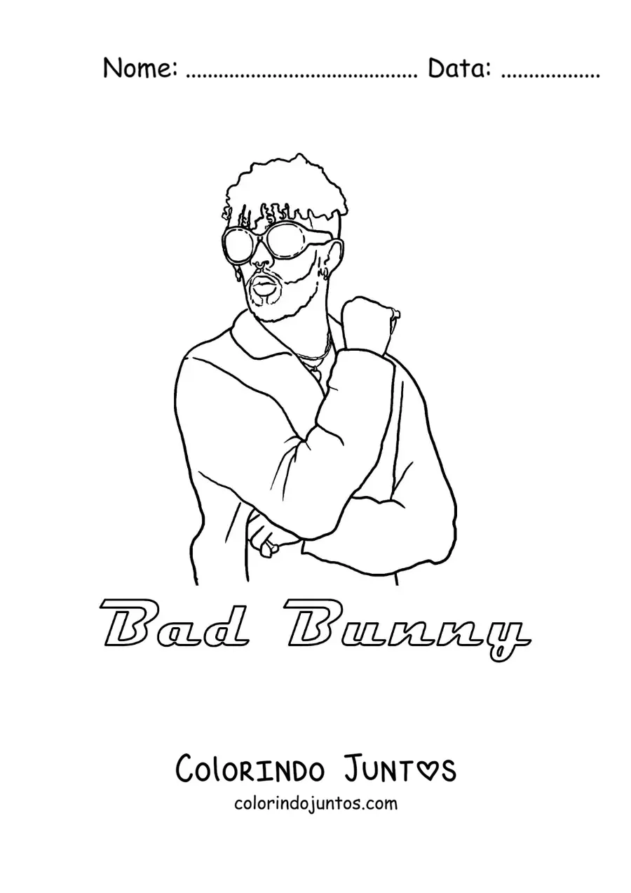 Desenho para colorir de Bad Bunny animado com o nome dele