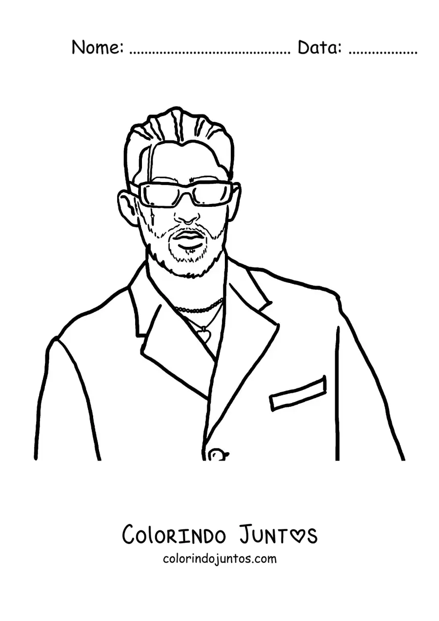 Desenho para colorir de um retrato animado de Bad Bunny