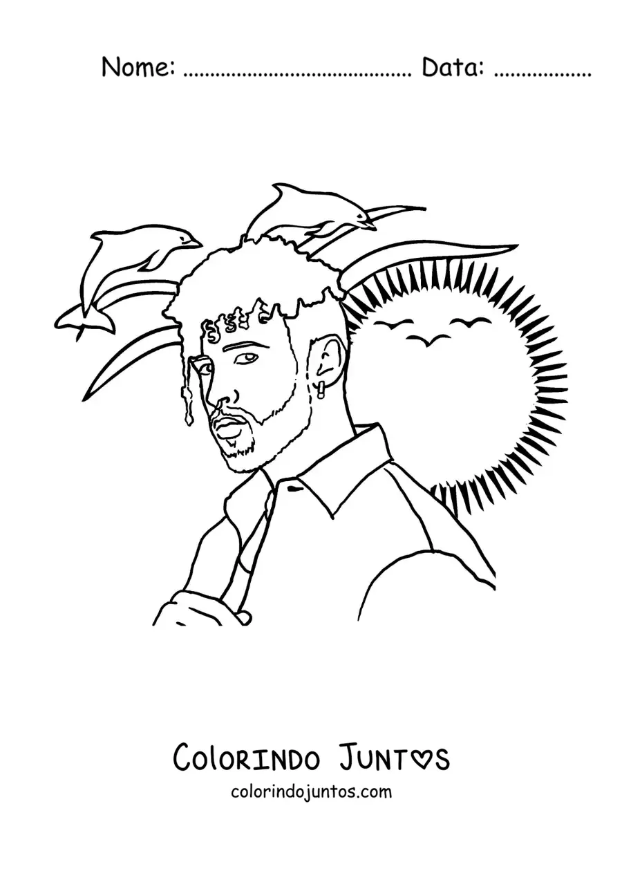Desenho para colorir de um retrato de Bad Bunny em estilo realista