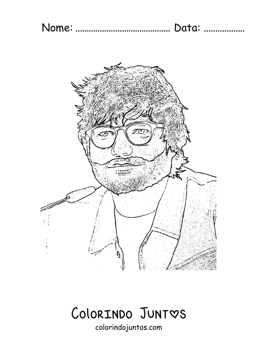 Desenho para colorir de um retrato a lapis de Ed Sheeran realista