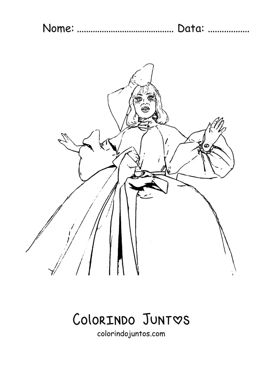 Desenho para colorir de Lady Gaga animada com vestido