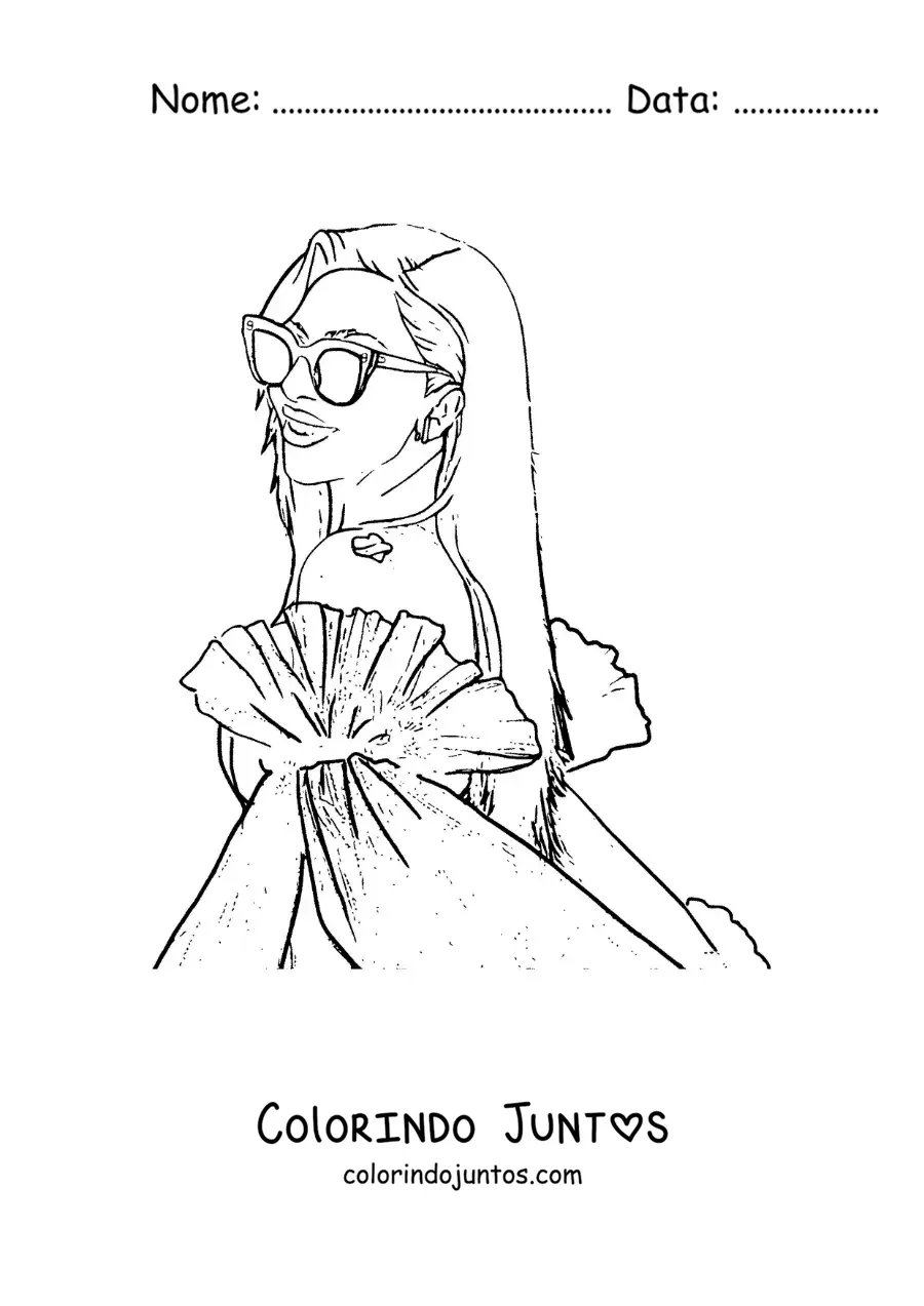 Desenho para colorir de um retrato de Lady Gaga animada com oculos de sol