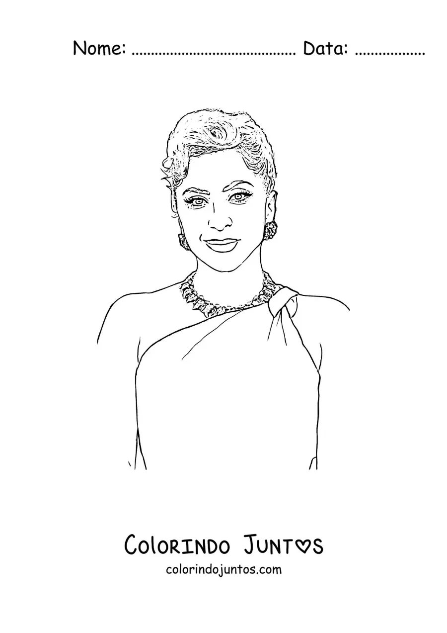Desenho para colorir de um retrato facil de Lady Gaga em estilo realista