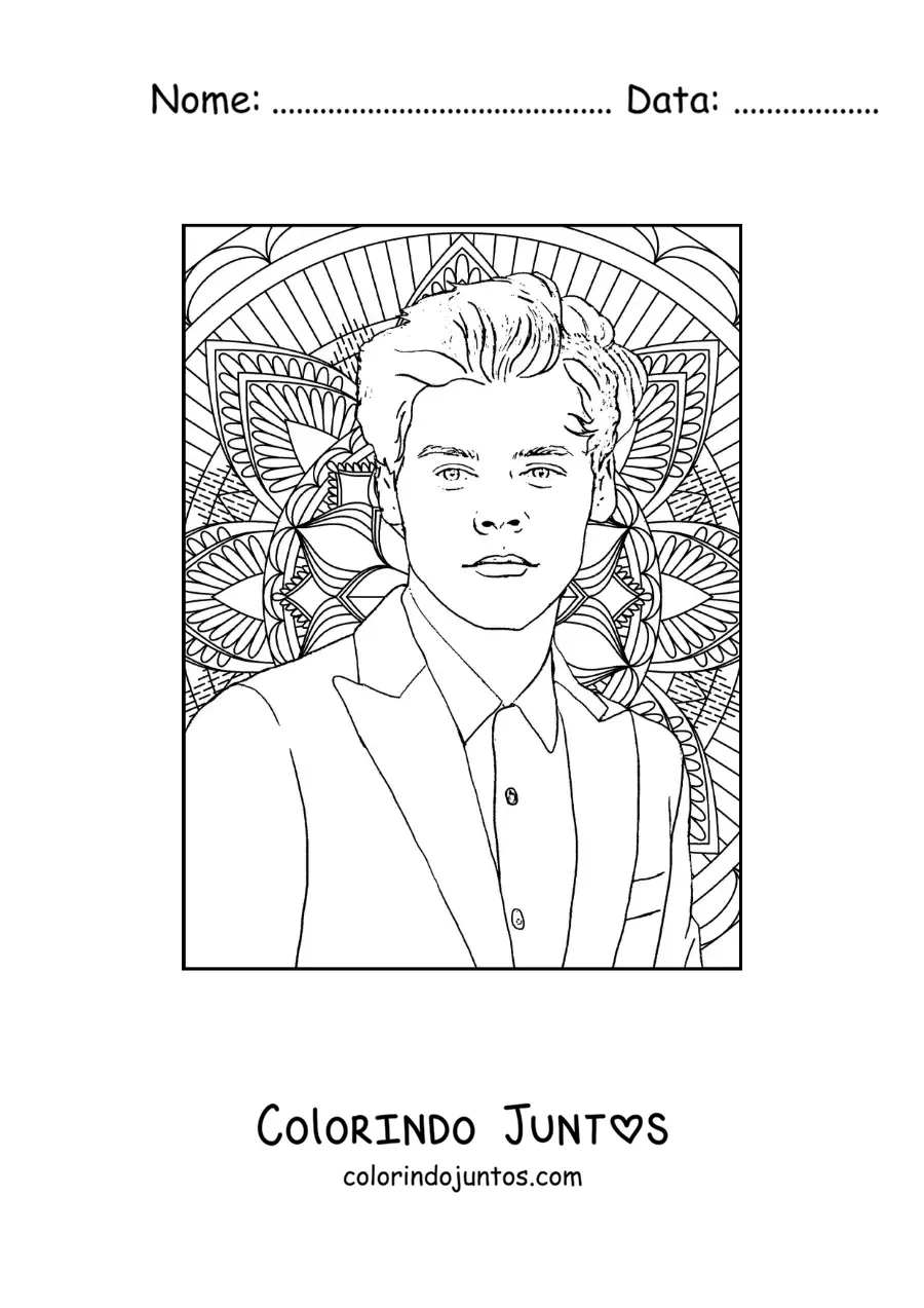 Desenho para colorir de mandala com retrato de Harry Styles