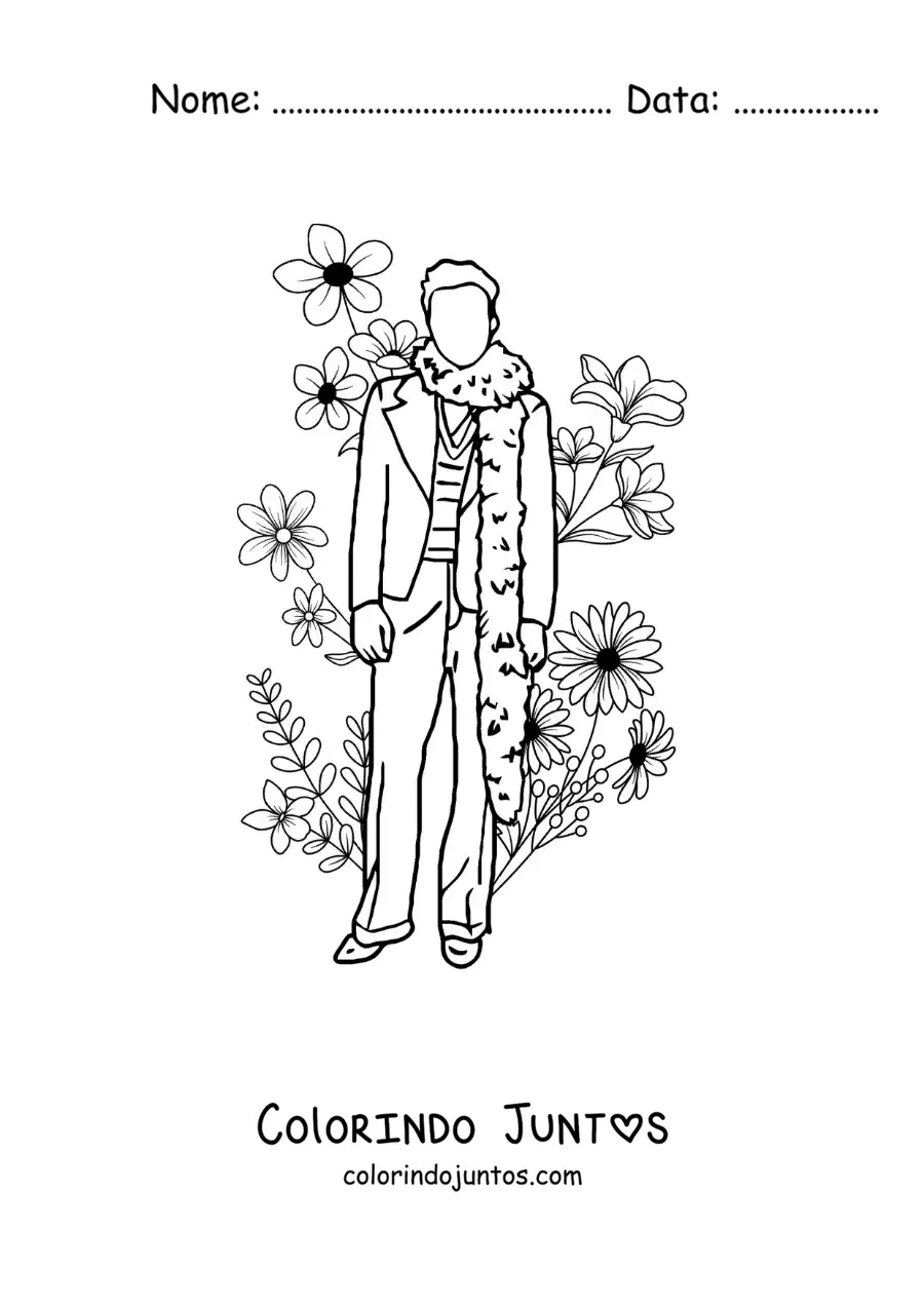 Desenho para colorir de silhueta de Harry Styles com flores