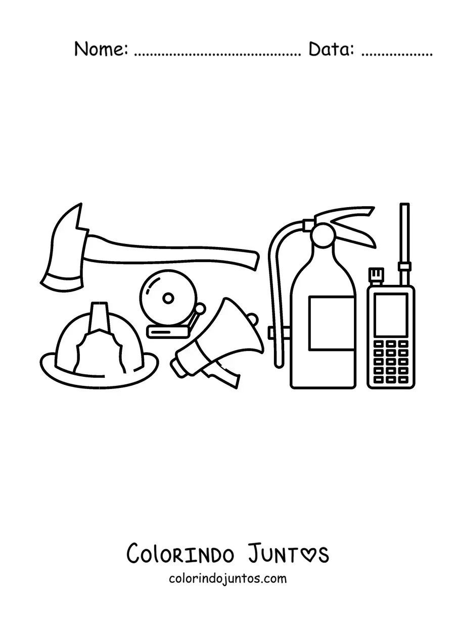 Desenho para colorir das ferramentas dos bombeiros
