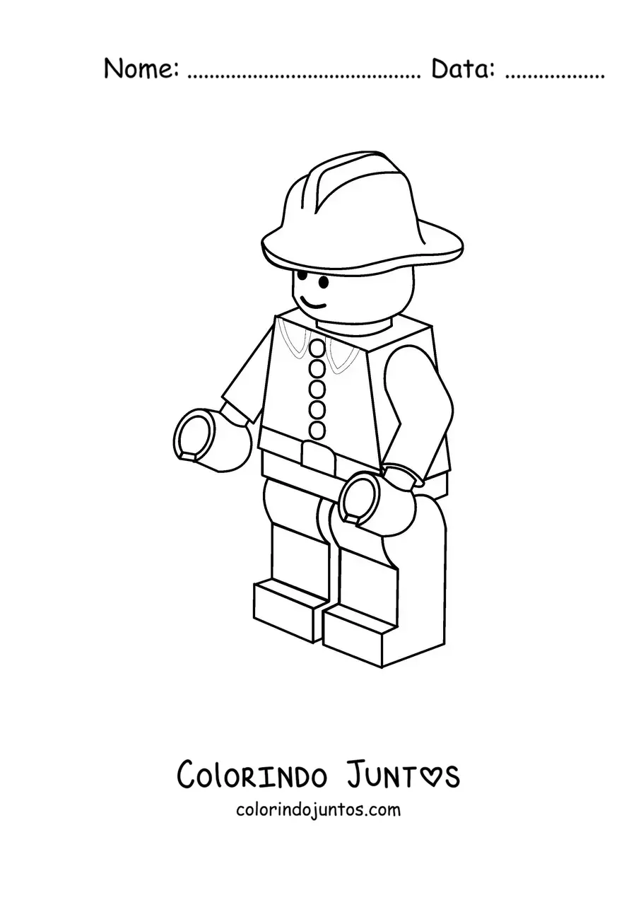 Desenho para colorir de um bombeiro de brinquedo estilo Lego