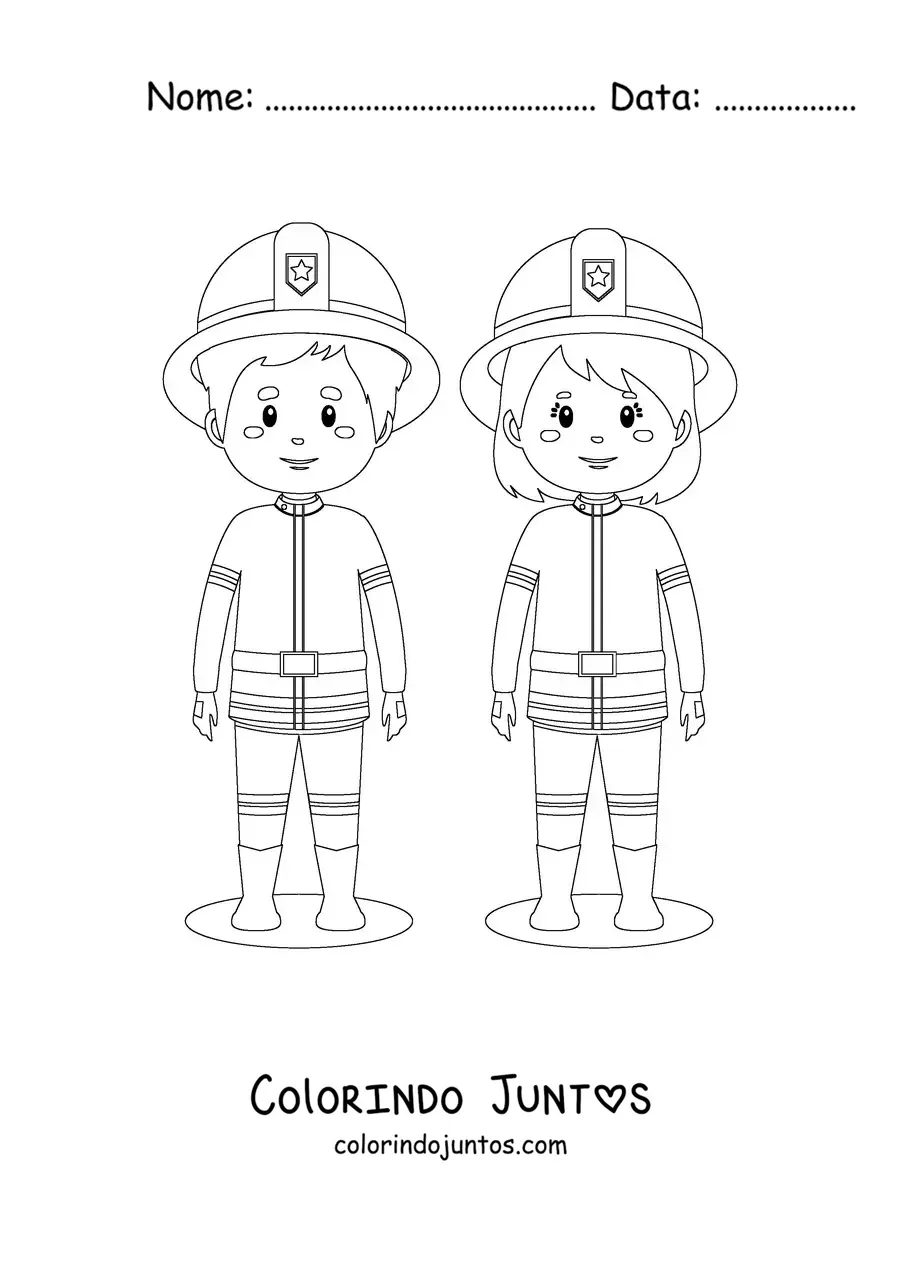 Desenho para colorir de uma dupla de bombeiros