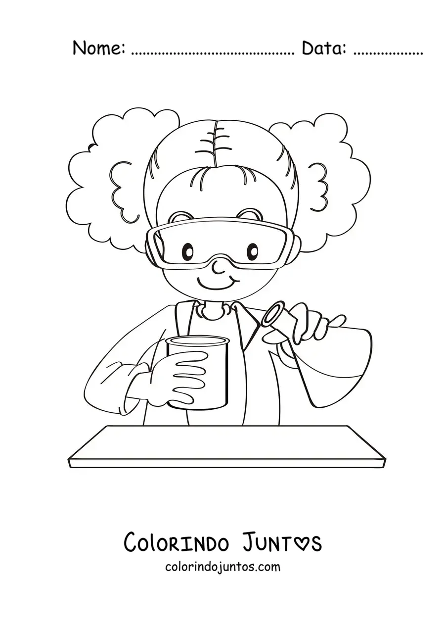 Desenho para colorir de uma menina cientista