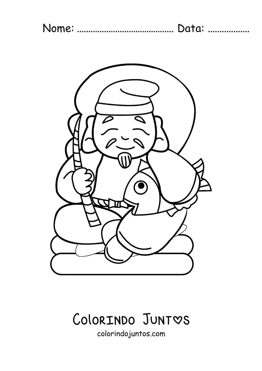 Desenho para colorir de um velho pescador japones