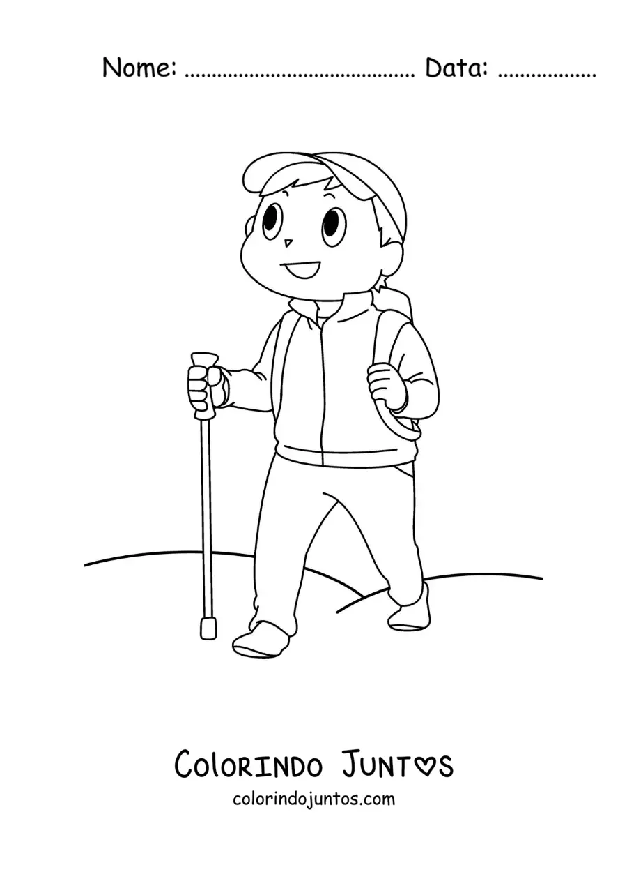Desenho para colorir de um jovem caminhante