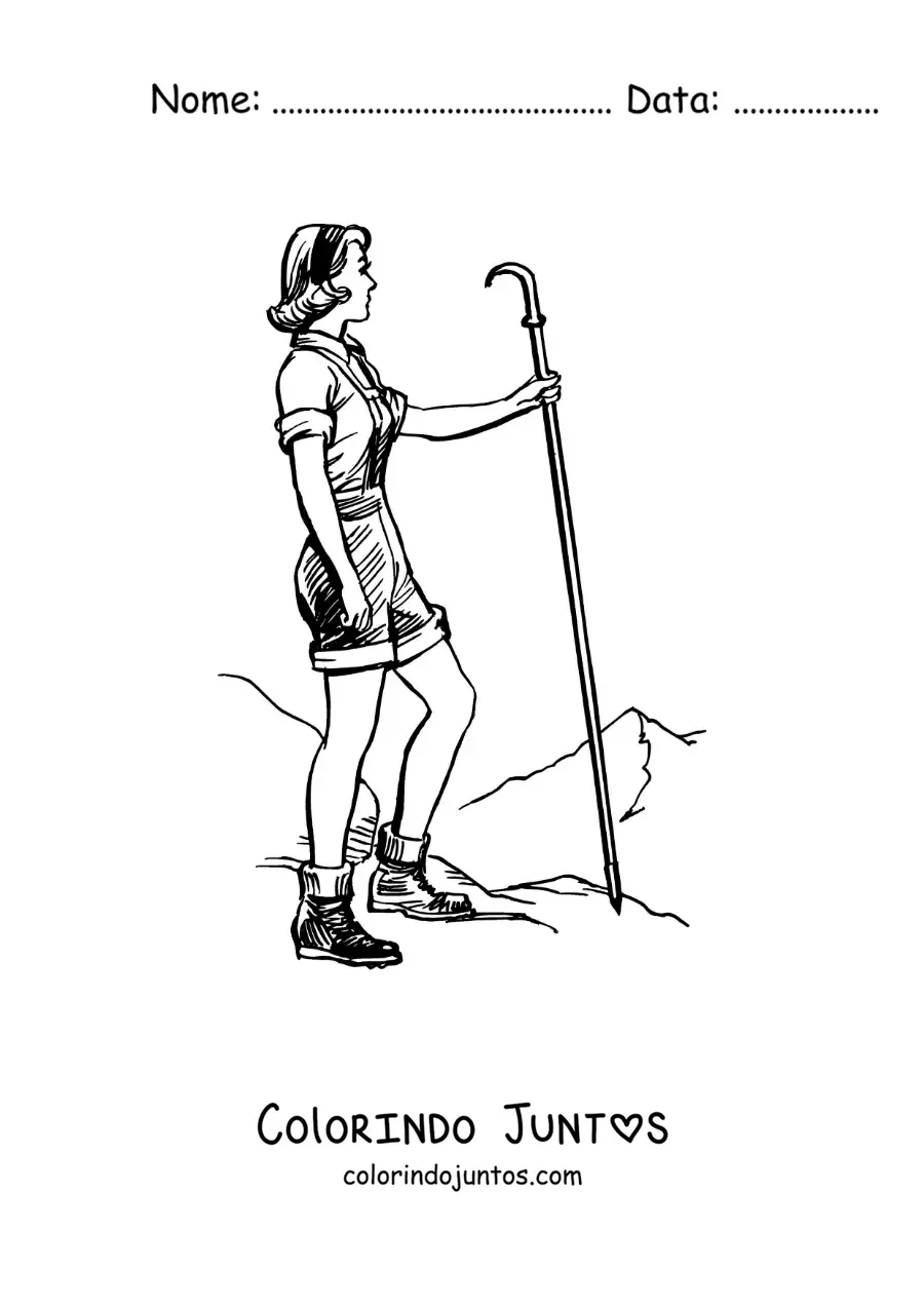 Desenho para colorir de uma menina excursionista em um passeio