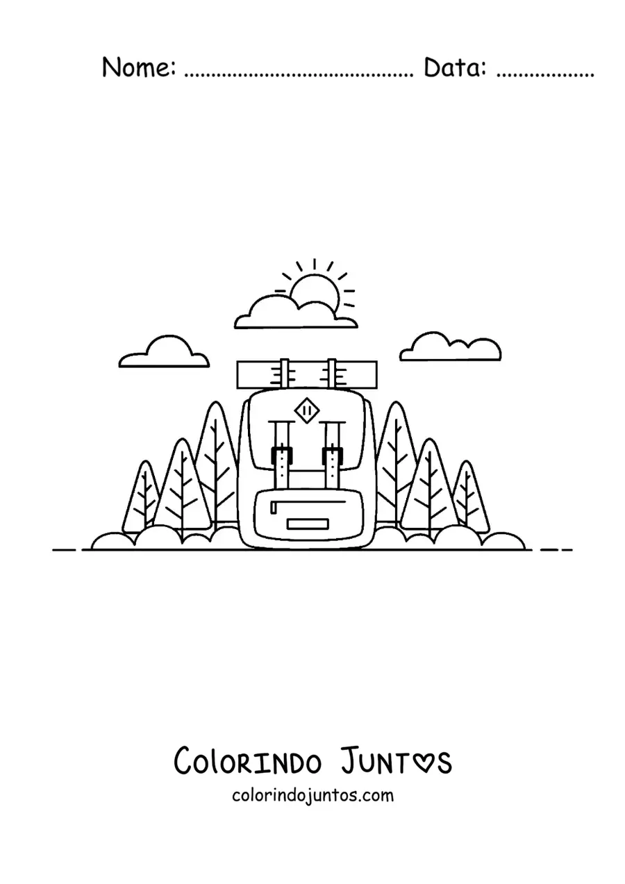 Desenho para colorir de uma mochila para trilha na natureza