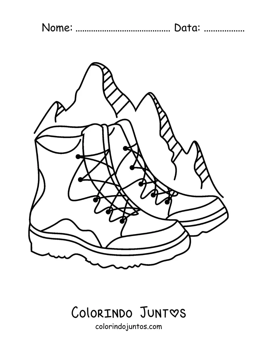 Desenho para colorir de um par de botas para escalar nas montanhas