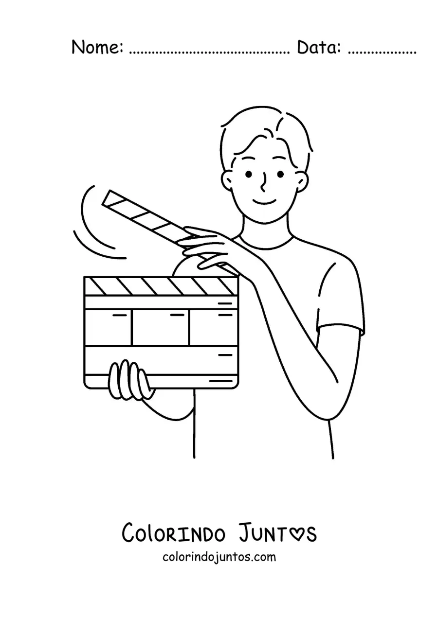 Desenho para colorir de um diretor de cinema com sua claquete