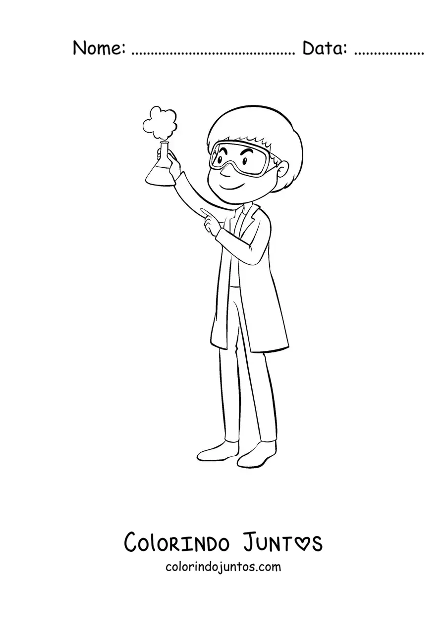 Desenho para colorir de um cientista com óculos de proteção