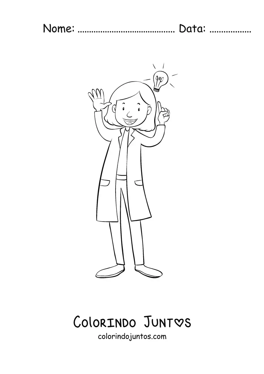 Desenho para colorir de uma mulher cientista animada